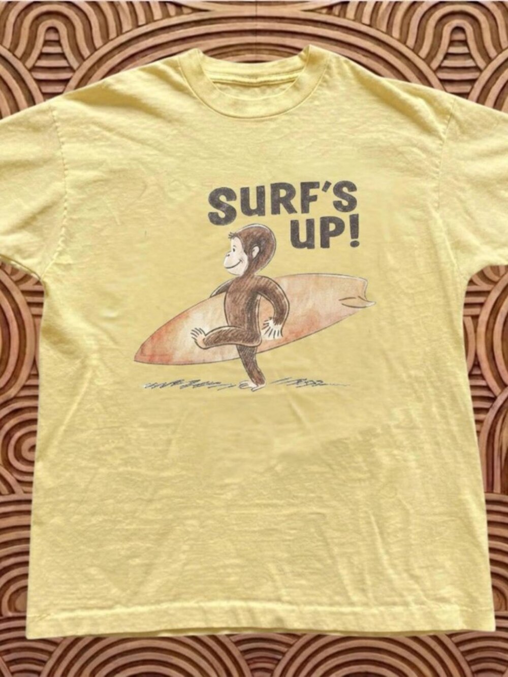 Vintage Curious George Surf’s Up Graphic Tee Pale Yellow